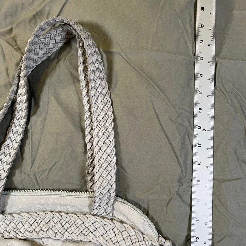 Sorial New York Light Grey Pebbled Leather Braided Strap Hobo Shoulder Bag Boho